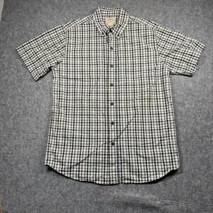 Blue Mountain Button Up‎ Shirt Mens M Green Plaid Check Short Sleeve Cotton